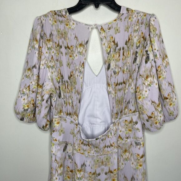 All Saints Floral Midi Dress Wedding Guest Bridesmaid Cream and Gold - Picture 7 of 14